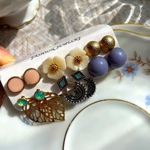 6 Variety earrings - round, ball, flower shape